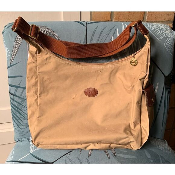 LONGCHAMP Le Pliage Nylon Desert Tan HOBO SHOULDER BAG PURSE - Picture 1 of 12